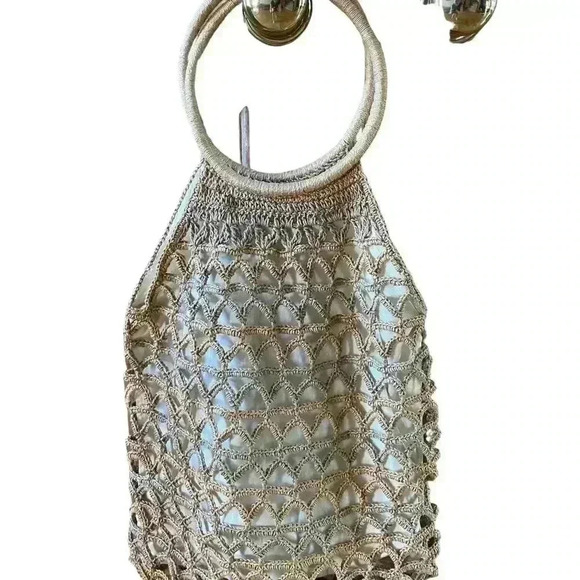 crochet fish net purse White Bag and 6 inches wide when laid flat Oversized Fishnet Tote Bag with
